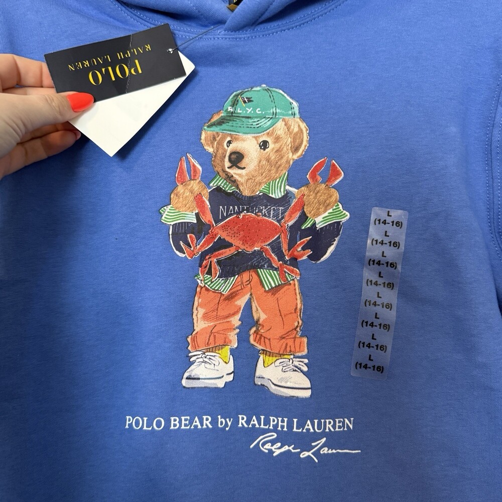 Polo Ralph Lauren Boys Polo Bear Hoodie Pullover Size L (14-16) Nantucket NWT - Picture 3 of 6